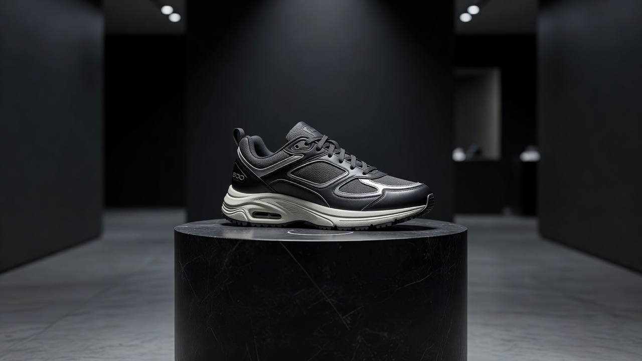 A highly sought after limited edition sneaker displayed on a pedestal